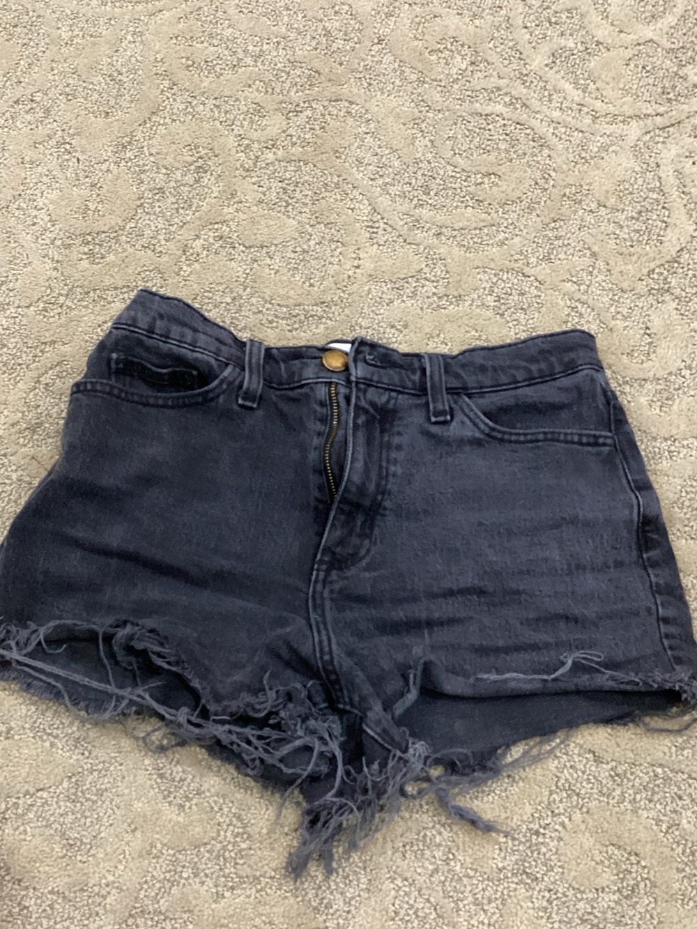 High-Rise Black Denim Frayed Hem Women’s Shorts